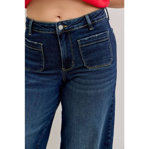 Judy Blue High Waist Palazzo Widest Leg Jeans &  Front Patch Pockets 29" [size 9 - Picture 3 of 7